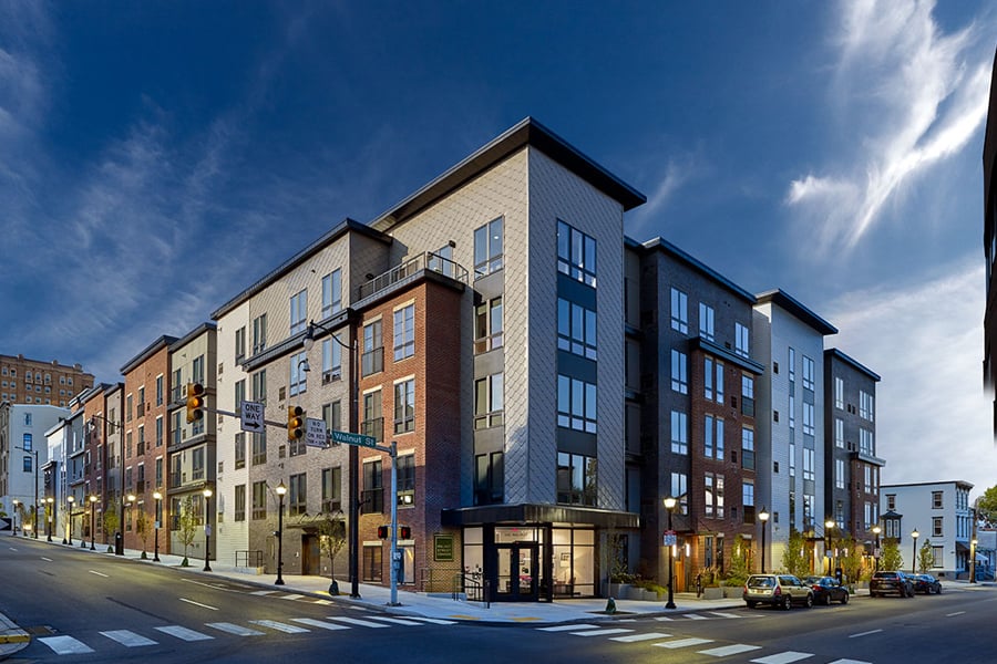 Mixed materials apartment building