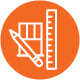 Orange circle with icon representing design options