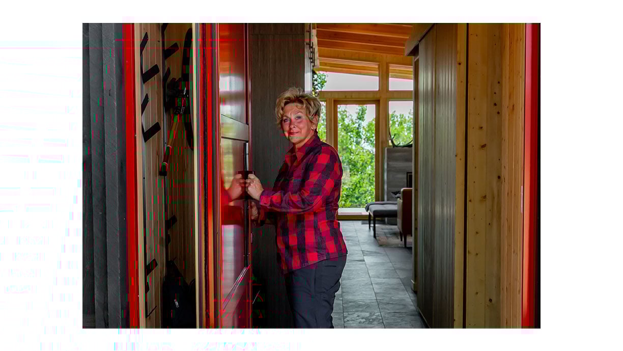 woman looking at camera in hallway