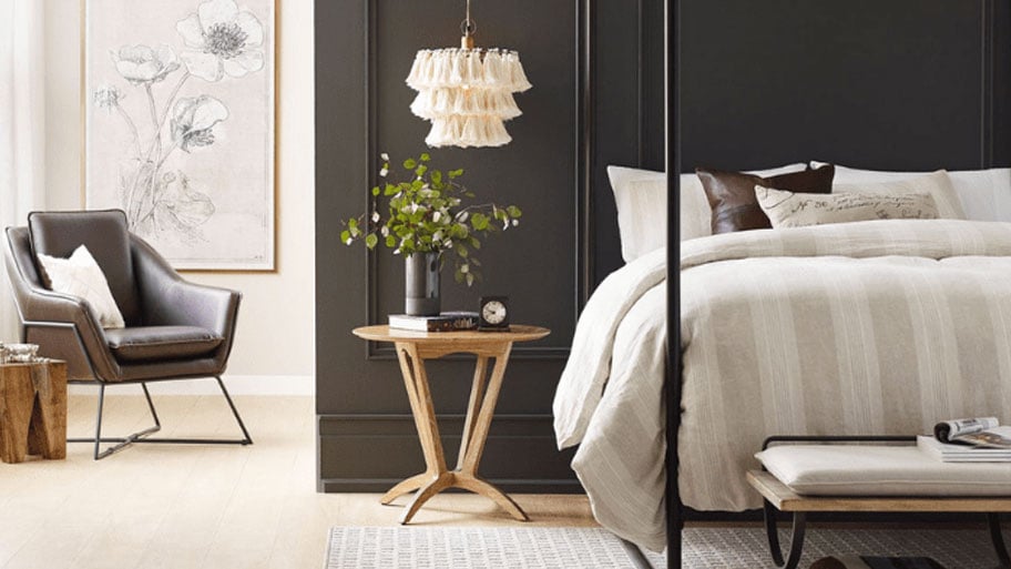 interior view of master bedroom with dark brown walls