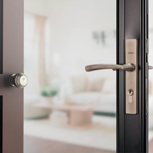 The Home Depot 3000 Series Full View storm door with modern handle in Brushed Dark Nickel Exterior View