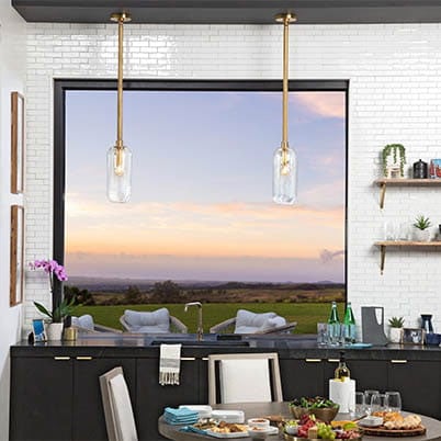 interior view of kitchen window looking outside